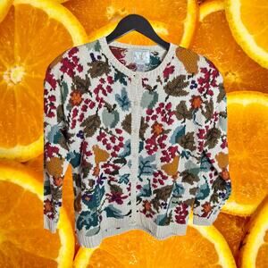 NWT Weathervane Women's Ramie-Cotton Floral Handknit‎ Button Cardigan Size S